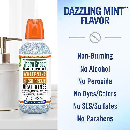 TheraBreath Whitening Mouthwash, Dazzling Mint, Dentist Formulated, 16 Fl Oz (2-Pack)