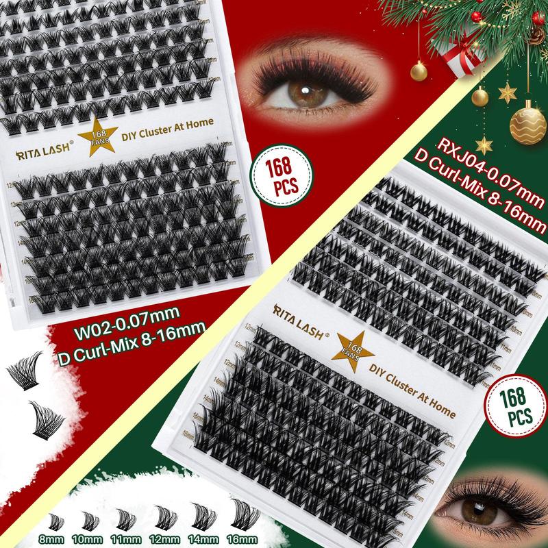 Individual Fake Eyelashes Kit, 1 Set Mixed Length & Styles Natural Look Eyelash Extensions, Self Grafting Curl Eyelashes, Eye Makeup Supplies for Women & Girls, Christmas Gift, Individual Lashes, Eyelash Clusters, Eyelash Extensions Kit