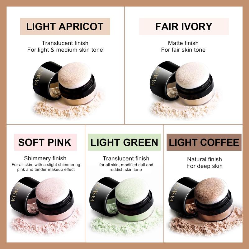 Setting Powder Lightweight Loose Powder Finishing Powder Long-Lasting Face Powder Waterproof with Soft Mushroom Powder Puff & Mirror, Matte Finish,0.28 Oz (Light Apricot Translucent)