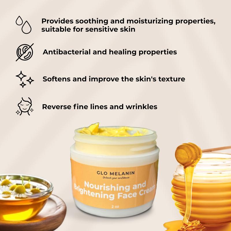 Glo Melanin Nourishing and Brightening Face Cream with Chamomile Extract & Raw Manuka Honey facial cream