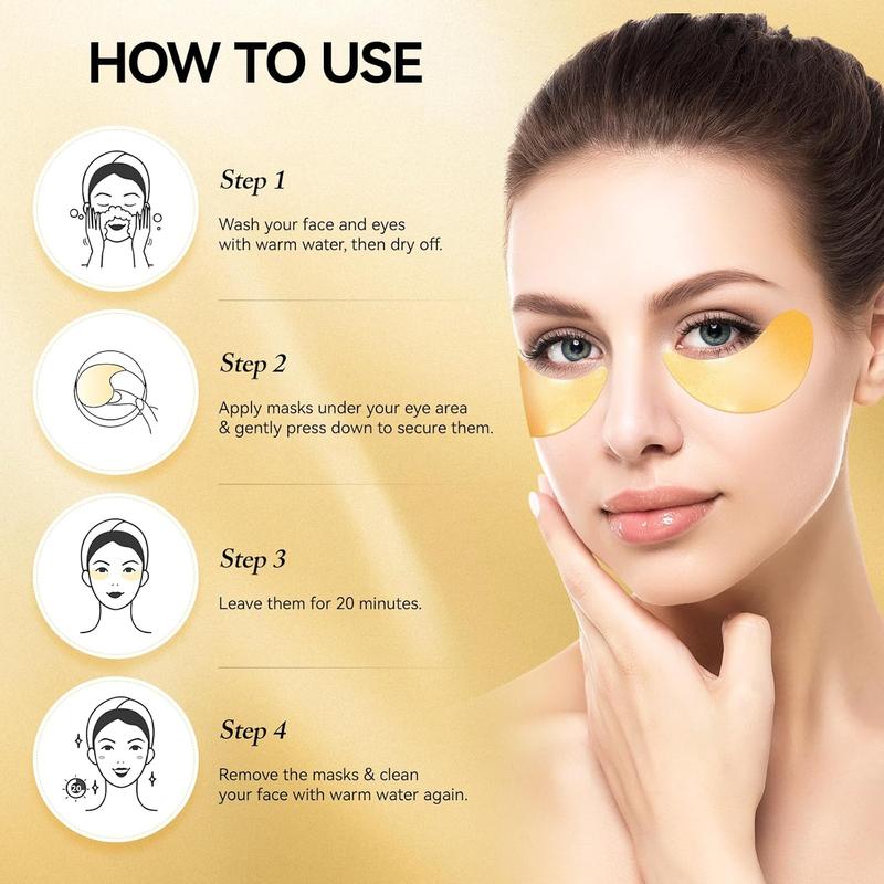 60Pcs Under Eye Mask for anti Wrinkles, 24K Gold Eye Gel Pads with Collagen to Reduce Eye Bags, Hydrating Eye Mask Comfort Skin Care