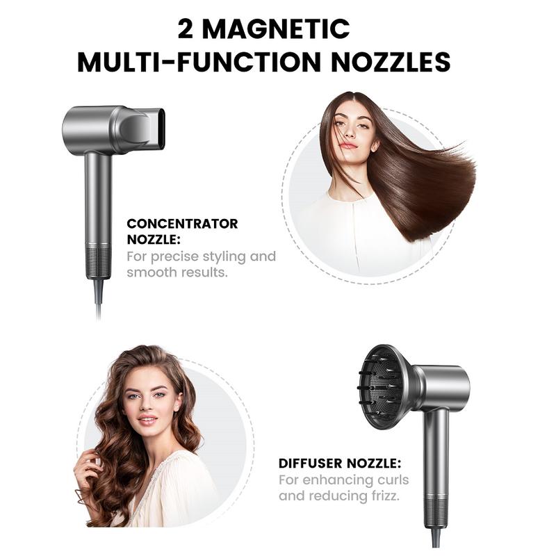 Hair Dryer, SIUFOO High Speed Blow Dryer with 110, 000 RPM Brushless Motor for Fast Drying, Low Noise with Magnetic Nozzle and Diffuser Negative Ionic 1400W 4 Temps & 3 Speeds for Salon, Home, Travel