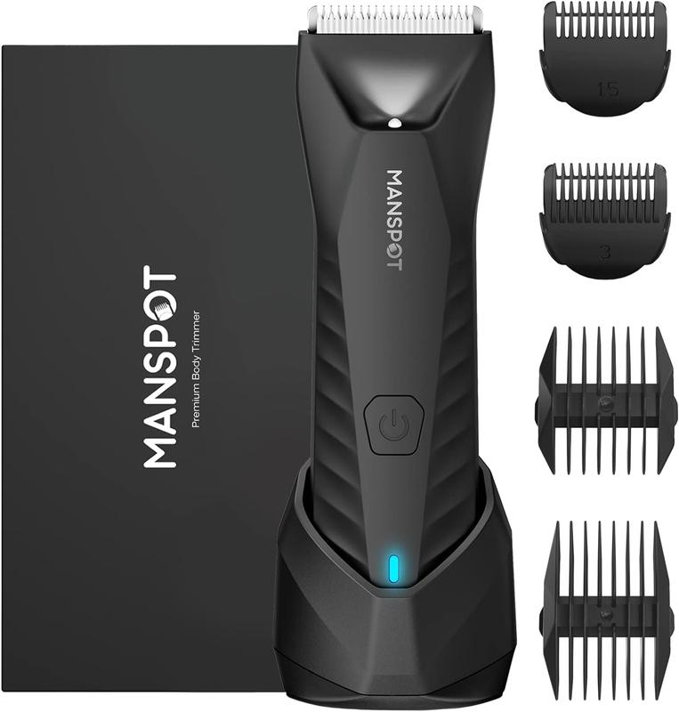 Father's Dad Gifts, MANSPOT Manscape Trimmer for Men, Ball Pubic Groin, Electric Body Hair Trimmer, Replaceable Ceramic Blade Heads,Waterproof for Wet Dry Use,Electric Shavers Razor w Recharge Dock, Father's Day Gifts from Daughter Son Kids Wife