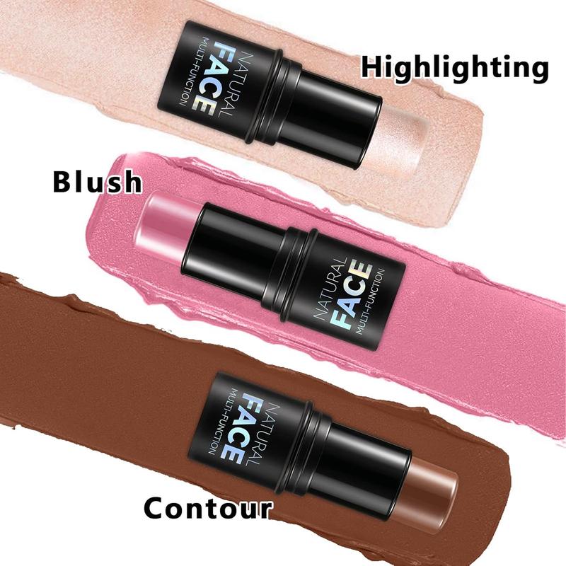 3Pcs Cream Contour Stick Makeup Kit, Shades with Highlighter Stick, Blush Stick and Bronzer Contour Stick for Sculpt the Cheeks, Long Lasting, Waterproof, Matte & Dewy Finish (LIGHT MEDIUM)