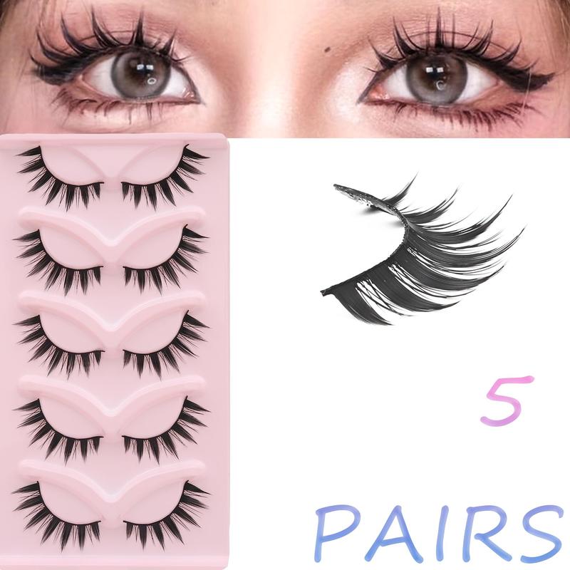 Natural Look Eyelash Extensions, 5 Pairs Fluffy Curling False Eyelashes, Eye Makeup Enhancement False Eyelashes for Women & Girls