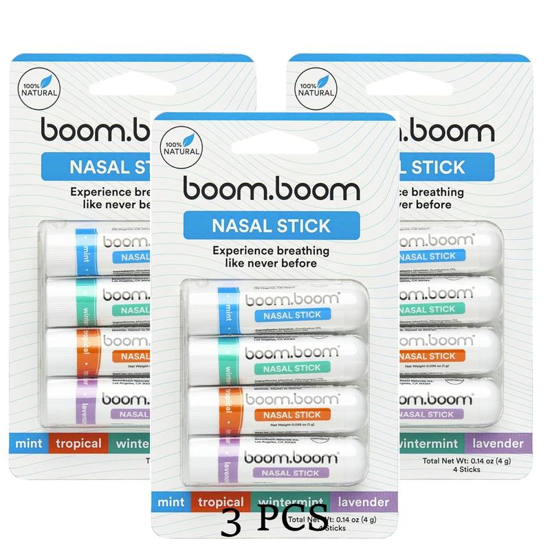 BoomBoom Nasal Stick (4 Pack) | Enhance Breathing + Boost Focus | Breathe Vapor Stick Provides Fresh Cooling Sensation | Breathe In Life Carrier & Essential Oils,for nic | Sleep