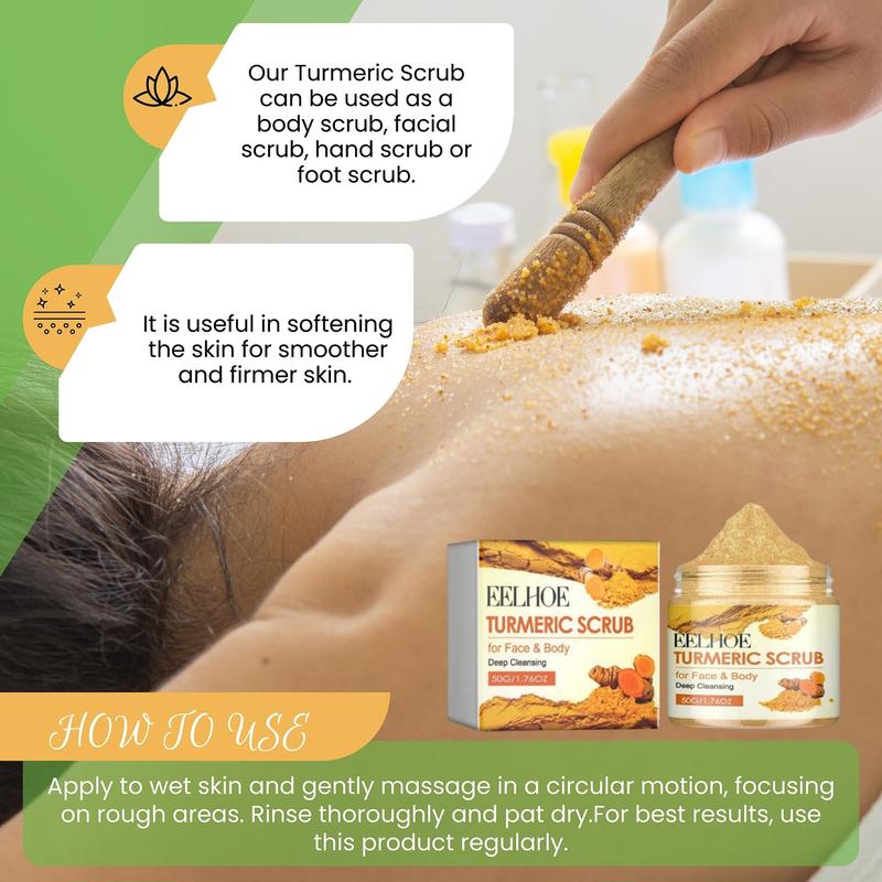 Turmeric Body Scrub, 2 Counts set Exfoliating Body Scrub, Deep Cleansing & Nourishing Body Care Product for Women & Men