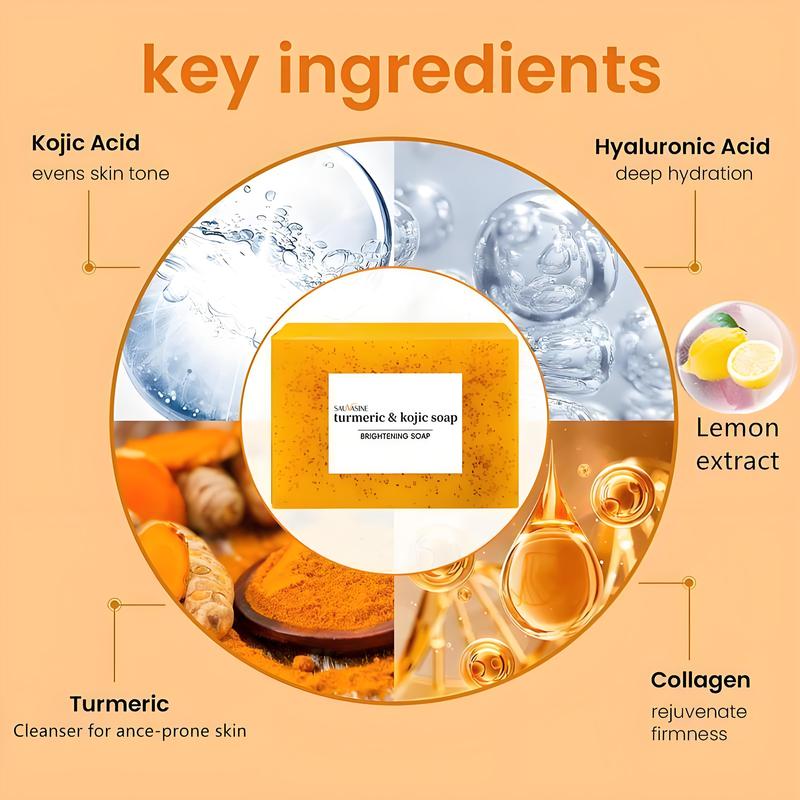 Lemon Turmeric & Kojic Acid Soap Bar, Facial and Body Cleansing, Daily Skin Cleansing Soap Bar, Suitable for Both Men and Women, Moisturizing and Mild Kojic Acid Soap Bar, Comes with Soap Bag Body Care Cleanser