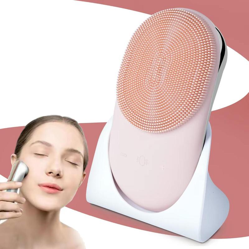 2 in 1 Facial Cleansing Brush, Waterproof Sonic Vibration Brush, Deep Cleansing, Gentle Exfoliation, Facial Massage Tool for Home, Travel, Men, Women