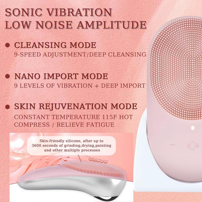 2 in 1 Facial Cleansing Brush, Waterproof Sonic Vibration Brush, Deep Cleansing, Gentle Exfoliation, Facial Massage Tool for Home, Travel, Men, Women