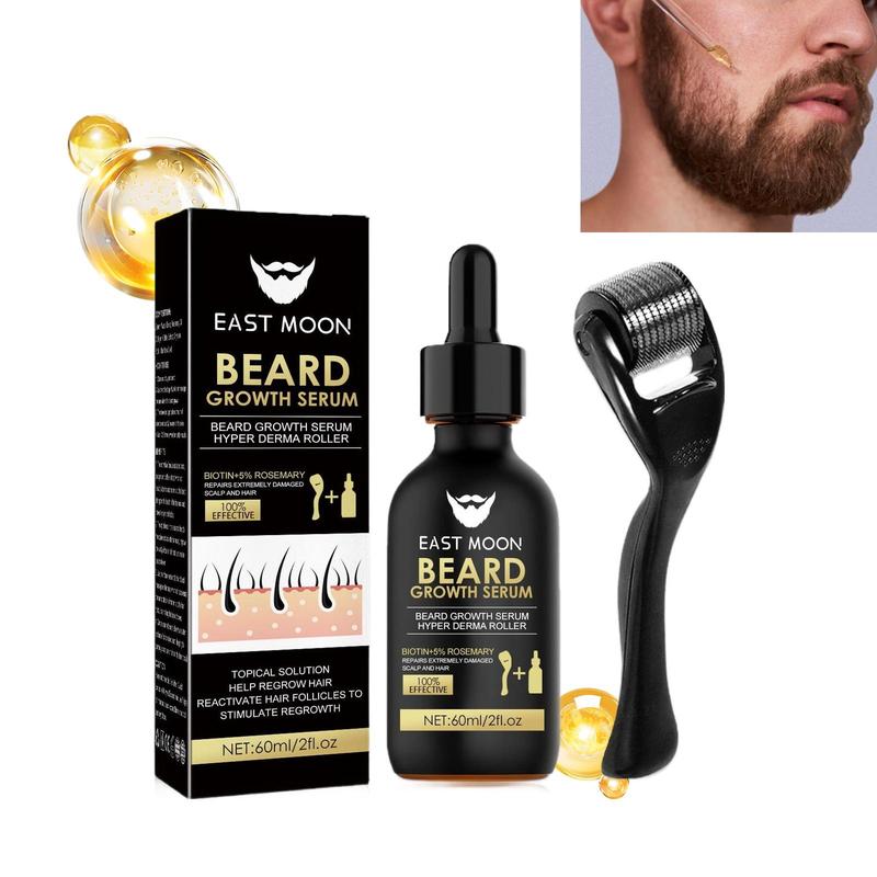 Beard Growth Serum Set with Derma Roller - 2 Piece Beard Care Kit, Opens Pores and Strengthens Beard, Ideal for Men's Daily Use, Nutritious Oil for Beard Care Hair Care Gift beard care