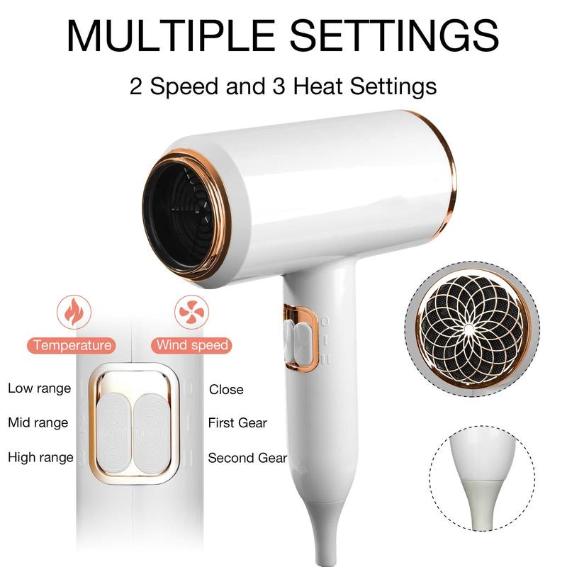 Negative Ion Hair Dryer, Constant Temperature Hair Care Hair Blow Dryer, Fast Drying Hair Dryer with Nozzle, Professional Hair Dryer for Home & Salon Use