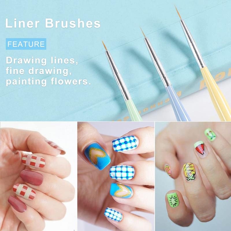 Nail Art Brushes, Nail Design Painting Brushes Builder Gel Brush Nail Dotting Tools Nail Fine Liner Brushes