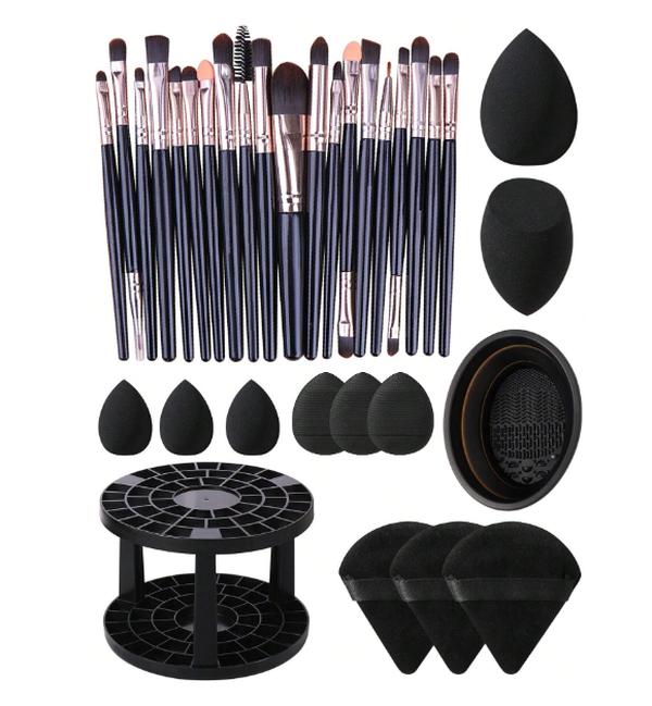 20pcs Makeup Brush Set &1pc Makeup Brush Storage Stand+6PCS Makeup Puff+5PCS Makeup Sponge