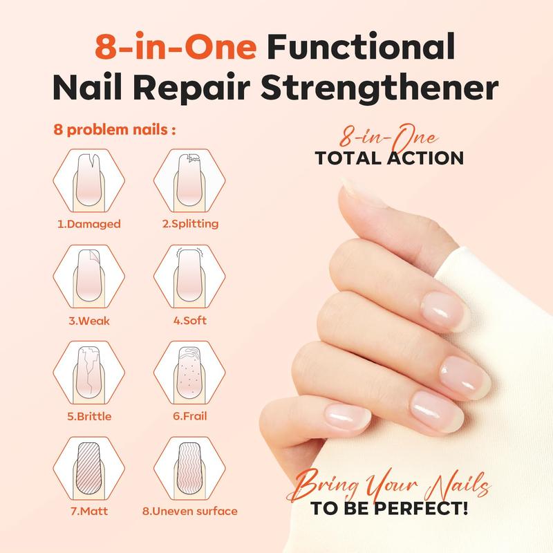 Strengthener, 8-in-One  Ridge Filler Base Coat  Polish Repair  Growth  for Thin and Damaged Nails, Pure , 15ml