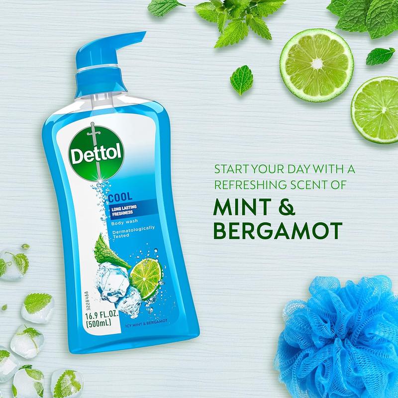 Dettol Cool Body Wash and Shower Gel, Body Wash with Mint and Bergamot, 16.90 Fl Oz (Pack of 1)