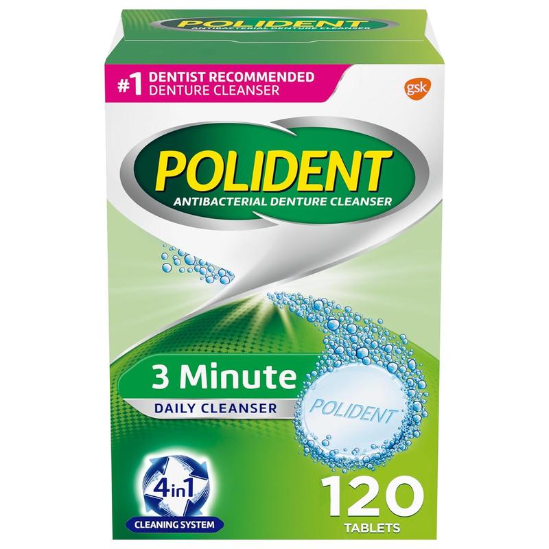 Polident 3 Minute Denture Cleanser Tablets (120 Count) – Quick & Effective Cleaning for Dentures!