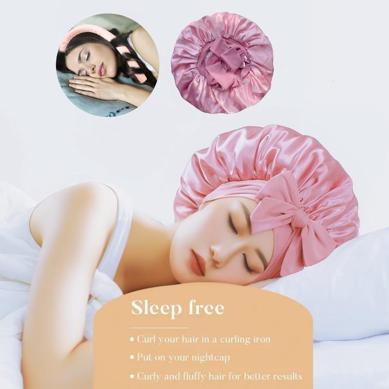 Heatless Hair Curler, Matches with Satin Bonnet for Sleeping, for Most Hair Types  Haircare Elastic Sleep Cap Silk Bonnet