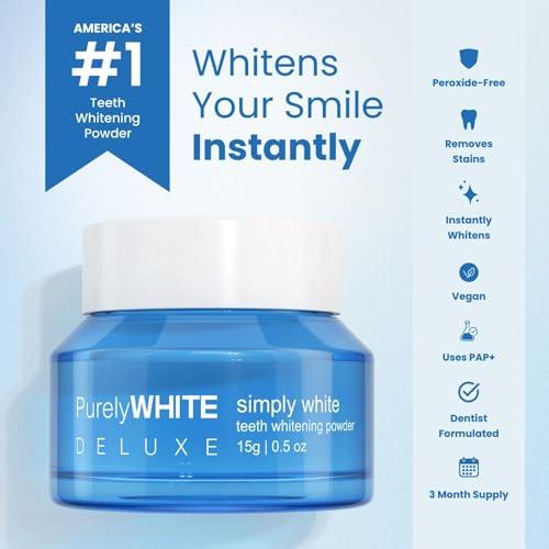 PurelyWHITE DELUXE, Whitening Powder - Removes Stains, No Sensitivity - Enamel-Safe Toothpaste Whitening Powder for Coffee, Tea, Food, Wine, and Tobacco Stains.