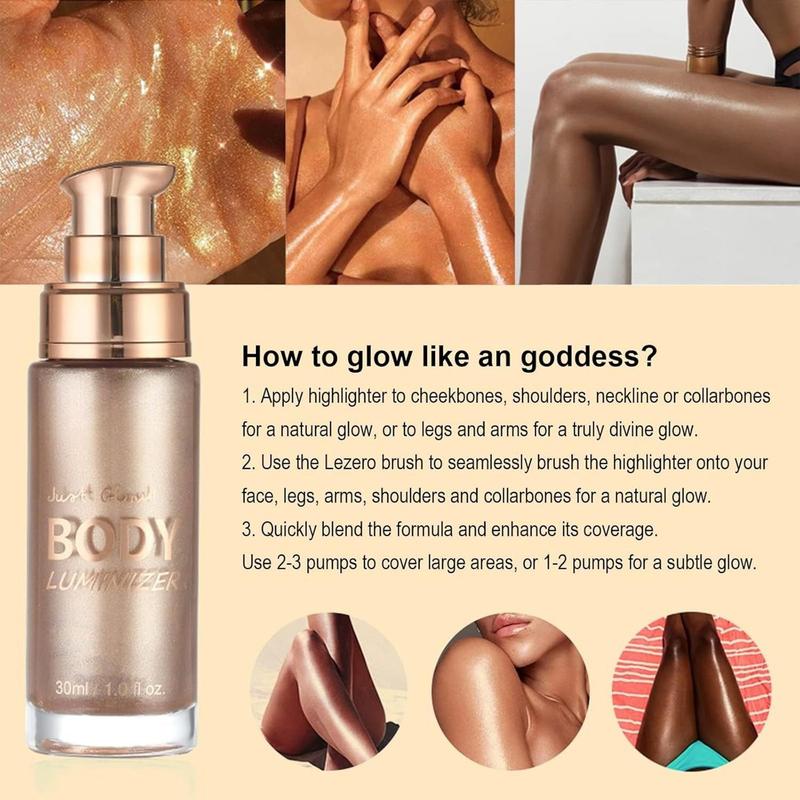 Body Shimmer Oil, Waterproof Long Lasting Moisturizing Bronze Body Luminizer Glow For Face & Body, Liquid Illuminator Body Highlighter 1oz Jars, Makeup Brush Include (Rose Gold #01)