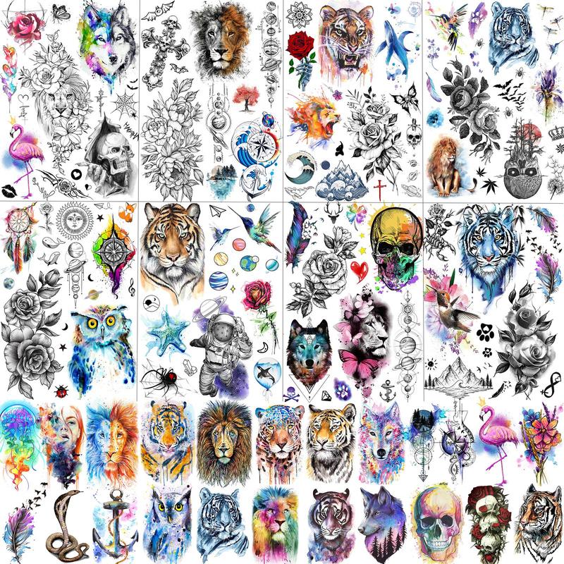 Watercolor Animals Pattern Temporary Tattoo Sticker, 31pcs set Funny Waterproof Fake Tattoo Sticker, Body Art Sticker for Kids & Adults