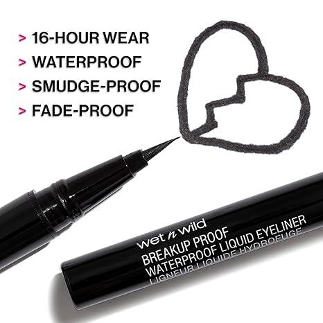 wet n wild Mega Last Breakup Proof Liquid Eyeliner - Ultra-Fine Brush, Waterproof, 16-Hour Long-Lasting Wear- Cruelty-Free & Vegan - Black