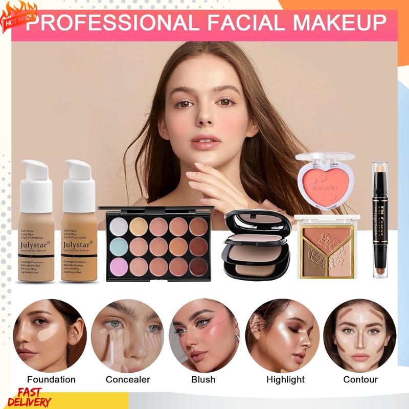 All-in-One Makeup Kit for Women & Teens | Professional Travel Set with Foundation, Eyeshadow, Lipstick, Brow Pencil, Eyeliner, Contour Powder | Complete Gift Set for Beginners