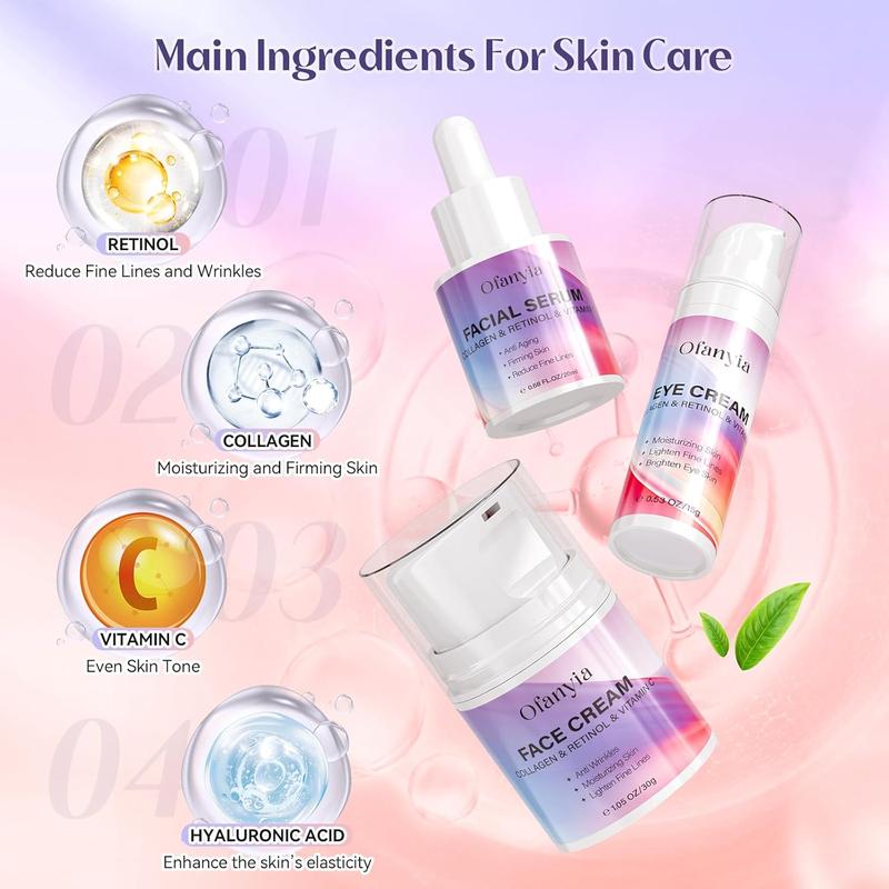 Collagen Retinol Skin Care Set, 6 In 1 Skincare Gift Set with Facial Cleanser, Toner, Serum, Cream, Eye Cream & Lip Mask, Anti Aging Skin Care Set for Women, Travel Skin Care Christmas Gifts for Women