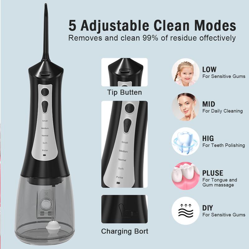 Joyye Water floss oral cleaner oral flushing floss cleaning 5 modes 6 replacement head IPX7 waterproof OMD01