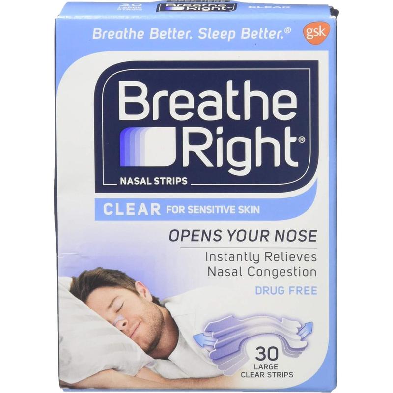 Breathe Right Original Clear Nasal Strips, Nasal Congestion Relief, Sensitive Skin, Clear Large, 30 Count (Pack Of 1)