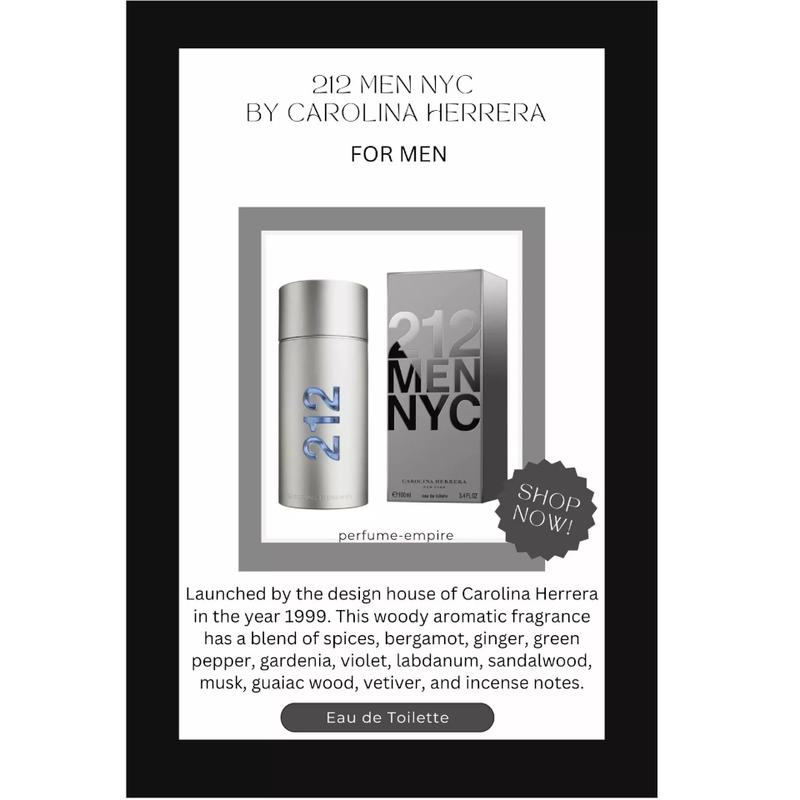 212 MEN NYC by Carolina Herrera cologne EDT 3.3   3.4 oz New in Box