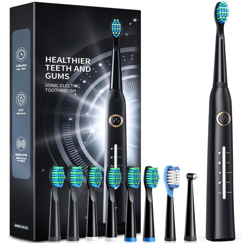 Sonic Electric Toothbrush - 8 Brush Heads, 5 Modes, 40000 VPM, Fast Charge, 30-Day Battery