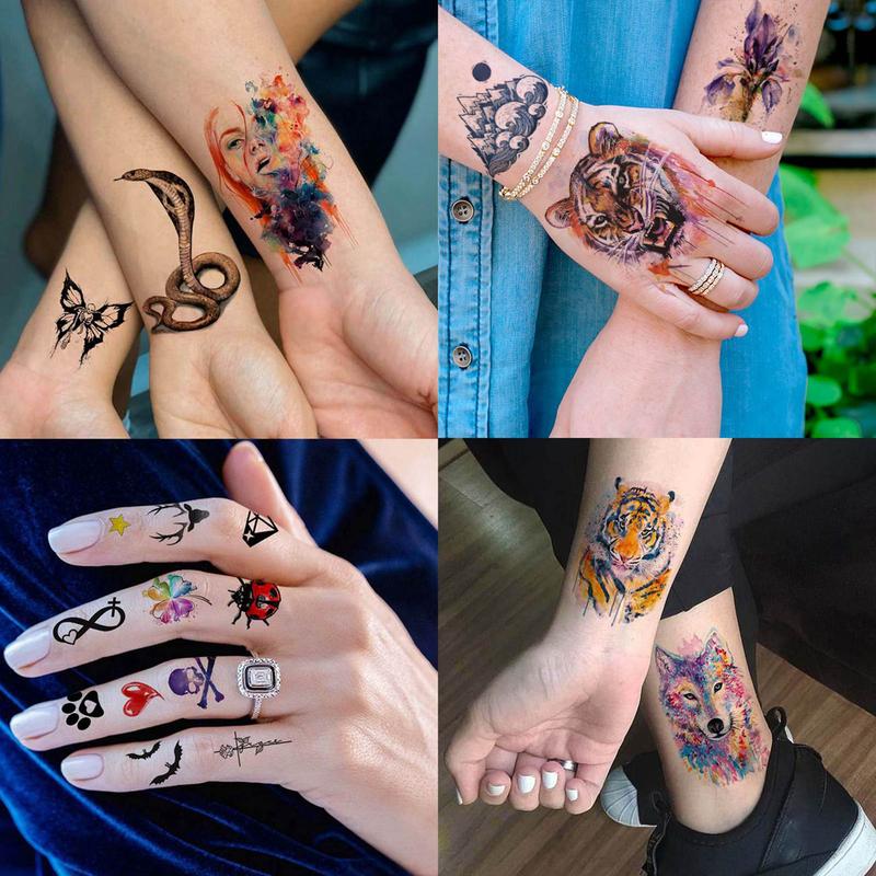 Watercolor Animals Pattern Temporary Tattoo Sticker, 31pcs set Funny Waterproof Fake Tattoo Sticker, Body Art Sticker for Kids & Adults