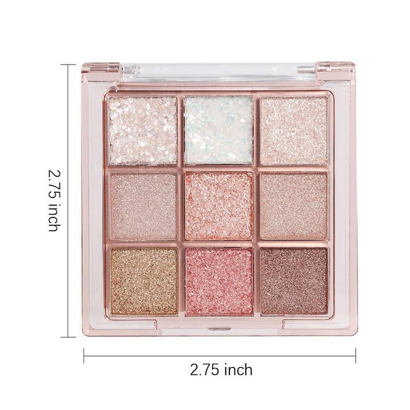 9Colors Glitter Eyeshadow Palette,Pink White Gold Glitter Shimmer Sparkly Eye Shadow Palette Makeup,Warm Pastel Eyeshadows Palette Long Lasting Waterproof Naturing-Looking Women Girls Eye Shadow