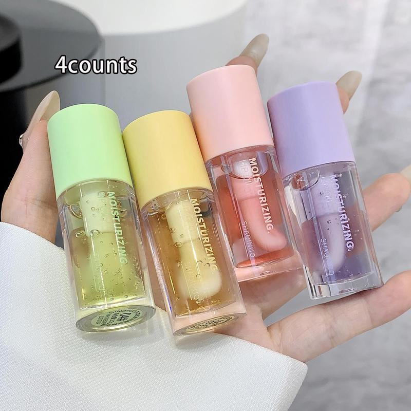 Moisturizing Lip Oil, 4 Counts set Hydrating Lip Serum, Glossy Lip Glaze Stick, Plumping Lip Oil for Girls & Women