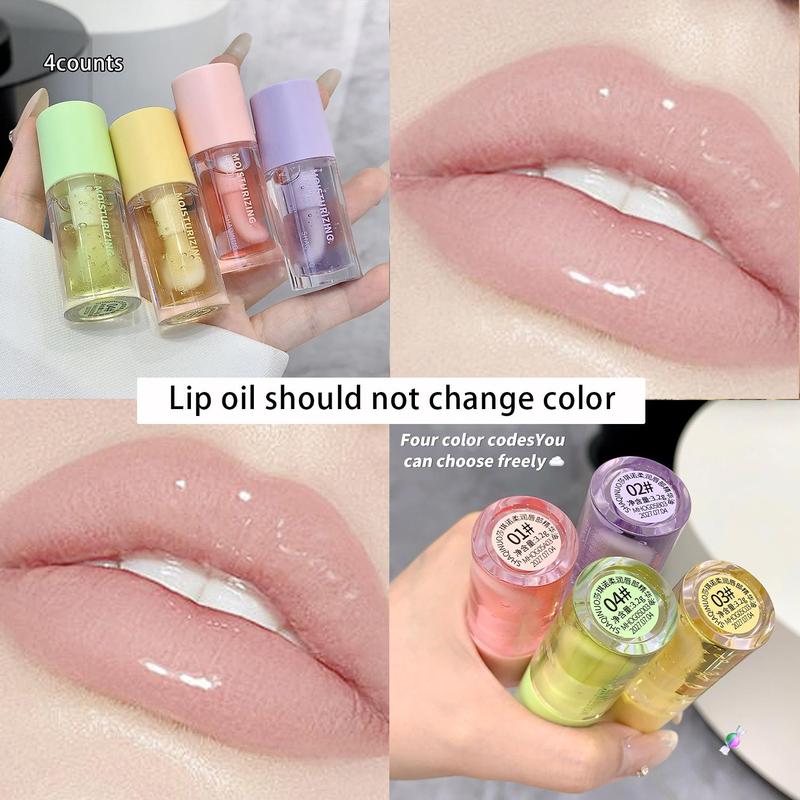 Moisturizing Lip Oil, 4 Counts set Hydrating Lip Serum, Glossy Lip Glaze Stick, Plumping Lip Oil for Girls & Women