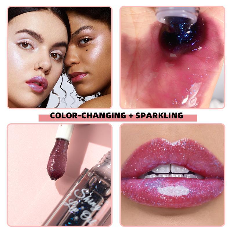 Color Changing Lip Gloss, Moisturizing Shimmer Lip Gloss, Glossy Lip Glaze, Plumping Lip Oil for Girls & Women, Christmas Gift