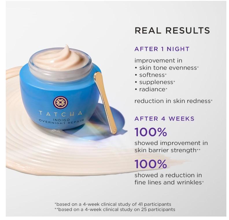 TATCHA Indigo Overnight Repair | Face Cream & Serum Treatment, Fragrance Free Night Cream, 50 ml | 1.7 oz