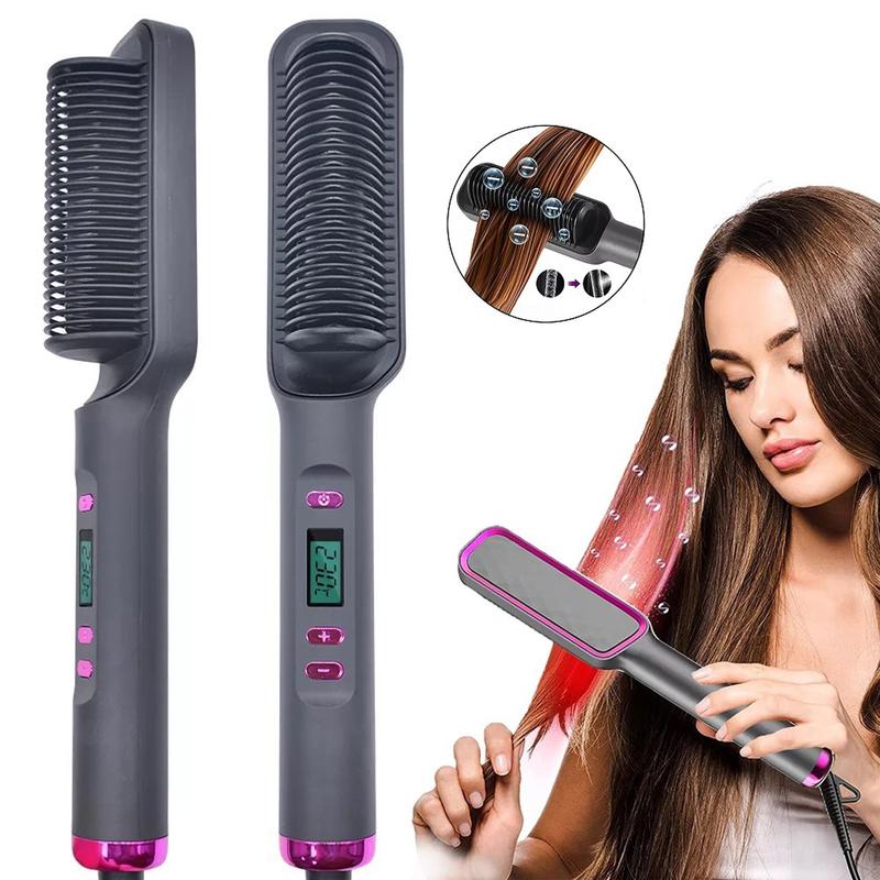 2-in-1 Hair Straightener And Curler, Ionic Flat Iron, Fast Heating, Adjustable Temperature, Wet And Dry Use, Anti-Scald Comb Design, LCD Screen, Perfect Gifts For Women