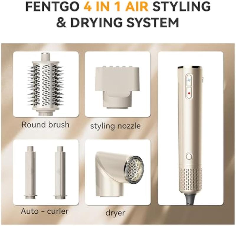 Fentgo Multi-Styler Hair Dryer Brush: 1400W Air Styling & Drying System with Detachable Auto Curlers, Oval Brush, and Concentrator Attachment for All Hair Types