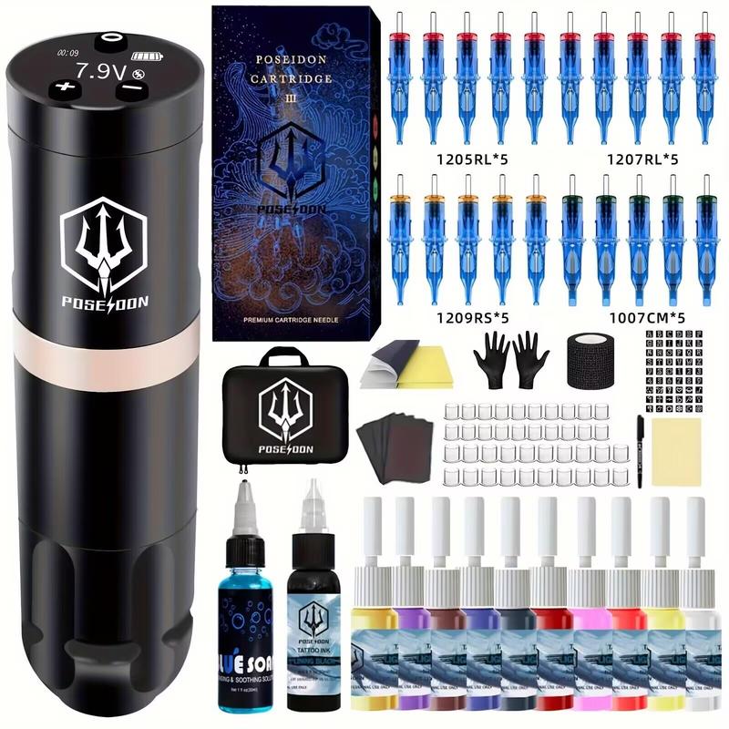 POSEIDON CNC Machine Kit -Wireless Complete Kit Tattoo Stickers Supplies Professional Color Ink For Beginners Artists Tattoo Practice Kit Equipment