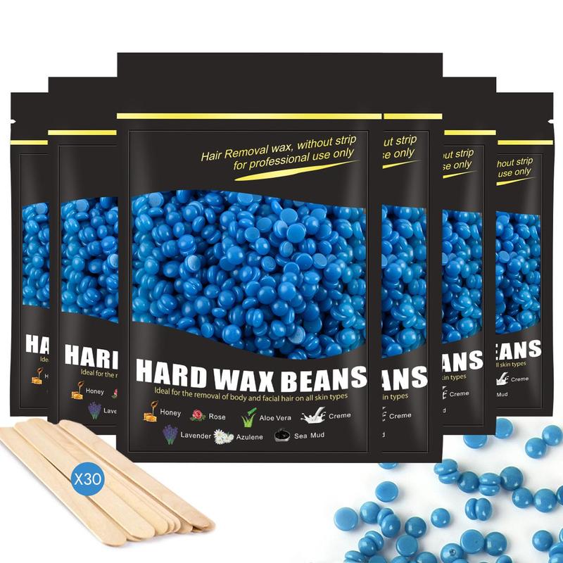 6 Packs Hard Wax Beads With 30pcs Sticks, 1 Set Hair Removal Wax Bead, Hair Removal Product For Women & Men, At Home Hair Removal Supplies