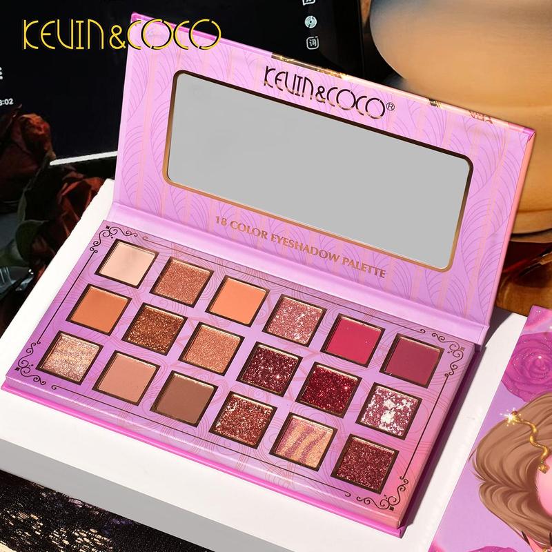 18-color Eyeshadow Palette, Matte & Glitter Eye Shadows Pressed Powder, Long Lasting Shimmering Eye Shadow Makeup Product