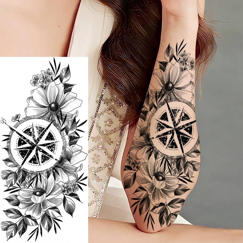 Flower & Tiger Pattern Temporary Tattoo Sticker, 8 Counts set Waterproof Floral Fake Tattoo Decals, DIY Body Art Stickers for Women & Men