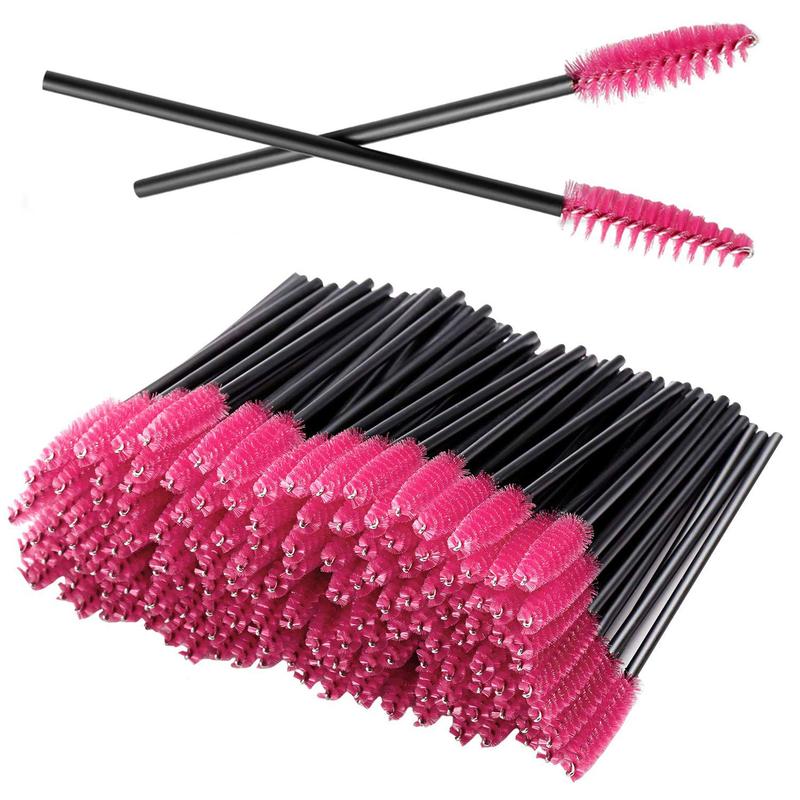 Christmas Sale - 100 Pcs Disposable Mascara Wands, Crystal Eyebrow Spoolies Brush for Eyelash Extensions, Pink Eye Lash and Makeup Brush.