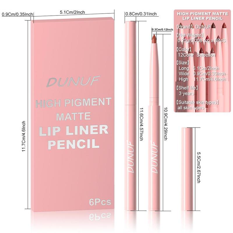 Long Lasting Lip Liner Set, 12pcs set Waterproof Matte High Saturation Lip Liner Pencil, Easy Coloring Lip Makeup Accessories for Women & Girls