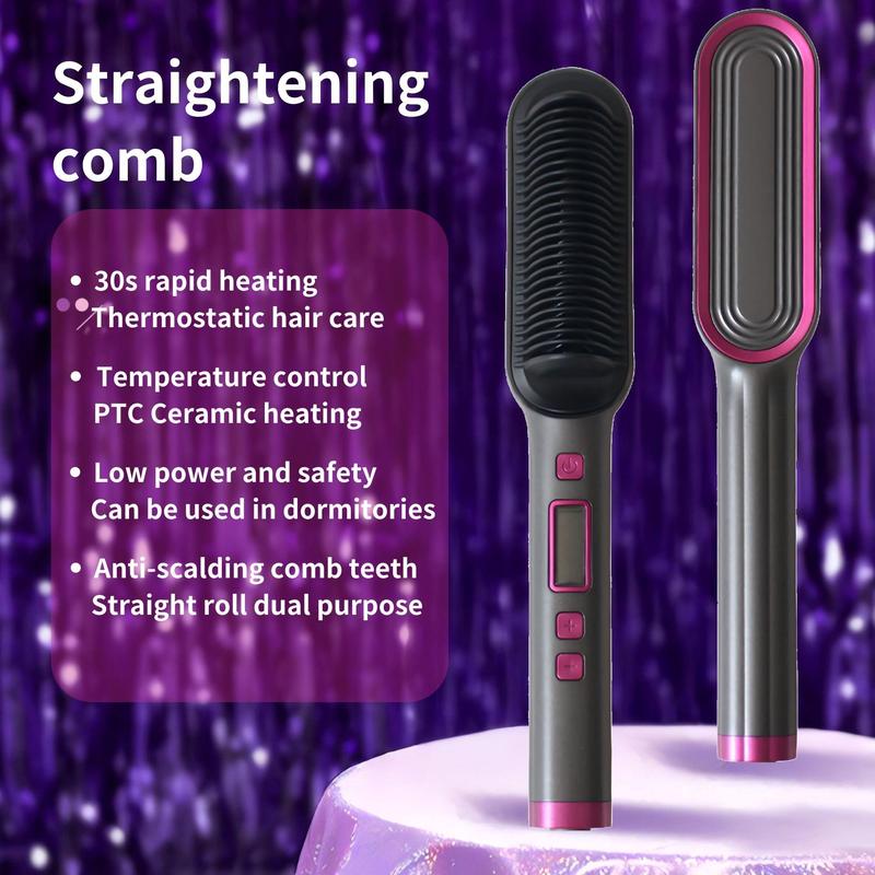 Hair Straightener Brush, Anti-scald Comb Design Hair Straightening Brush, LCD Screen Hot Hair Brush for Smooth Frizz Free Hair