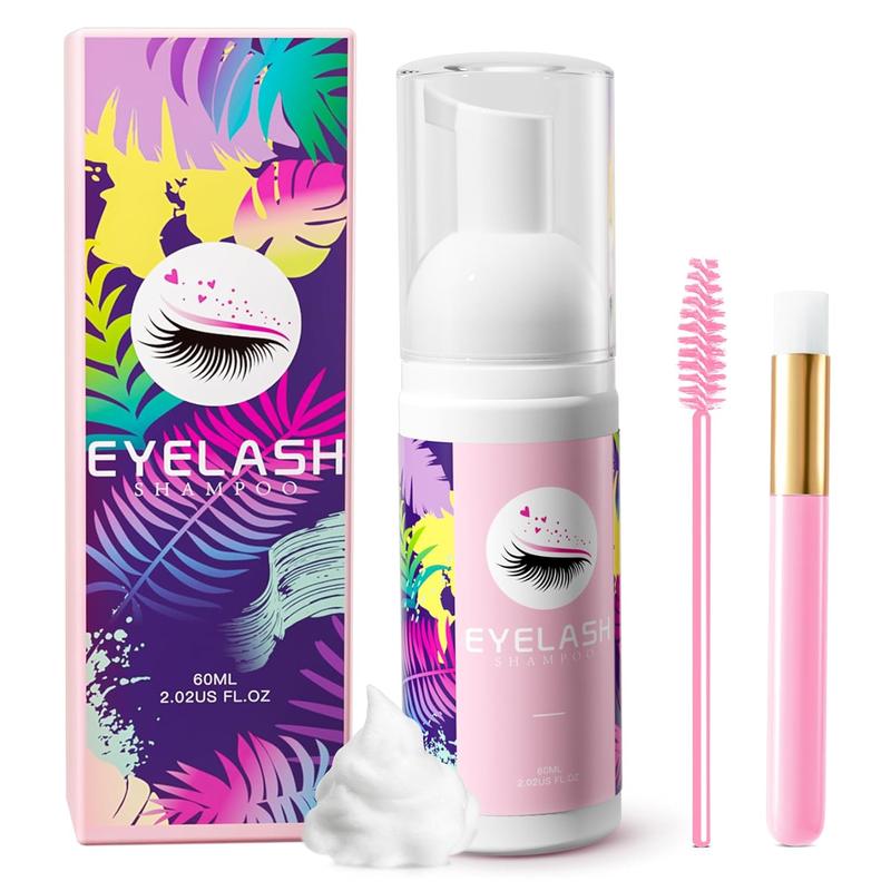 Christmas Gift Lash Shampoo for Lash Extensions 60ml Eyelash Extension Cleanser Lash Shampoo Cleaning Kit with Shampoo Brush & Mascara Brush-No Irritating Foaming Eyelash