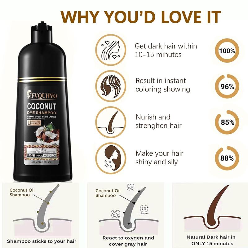 Coconut Oil Hair Colour Shampoo,Botanical Extracts - Long Lasting,Ammonia Free Conditioner Mild Black Hair Colour Shampoo keracolor Haircare brown  hair color dark brown