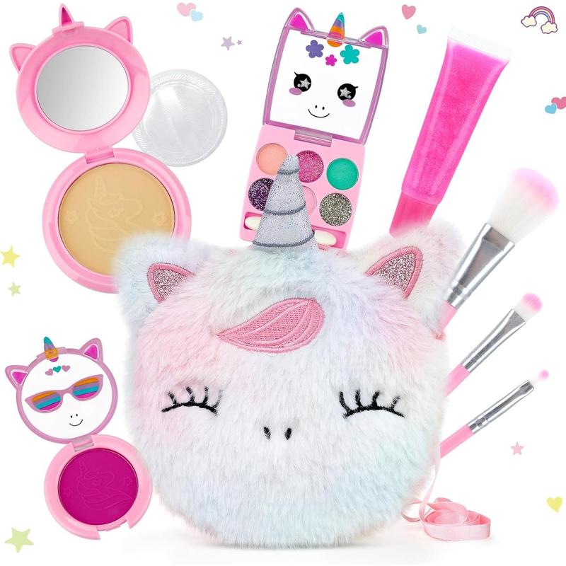 Cute Kids Makeup Set Unicorn Washable Makeup Kit for Girls Ages 3-12 with Mini Coin Purse - Real Cosmetics Non-Toxic Toddler Makeup Set - Girls Unicorn Toy - Birthday Unicorn Gift (Colorful)